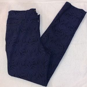 Lafayette 148 navy & black stretch jean with faux leather piping, size 10